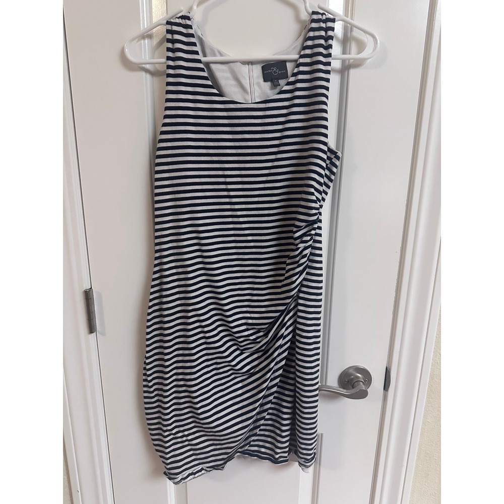 Market & Spruce navy and white striped ruched dress, medium